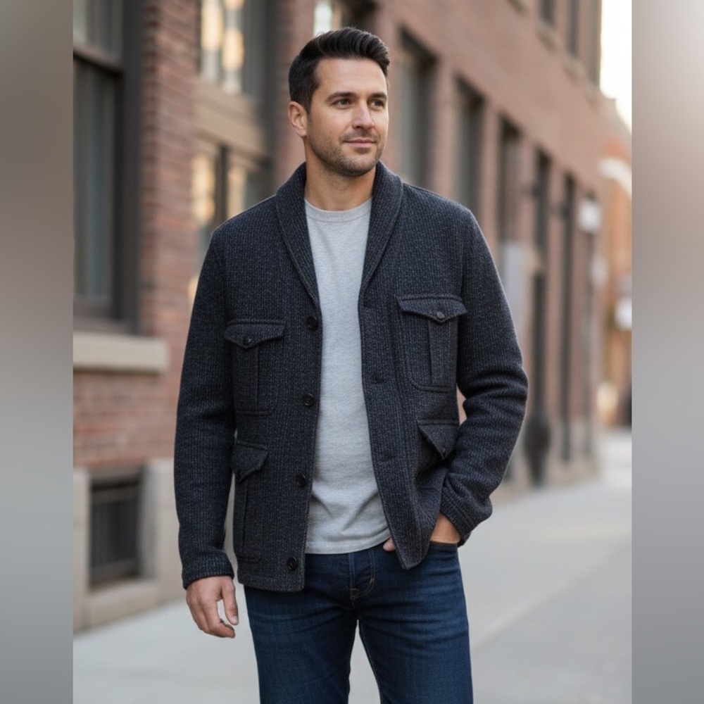 Wallace Barnes Chore Jacket Black Fleece Lined Workwear Mens Sz L‎